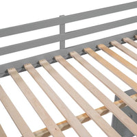 Full Size Loft Bed with Desk, Wood Loft Bed Frame with 5 Storage Drawers, 3 Tiers Shelves and Safety Guardrails, High Bed with Side Ladder for Boys Girls Teens Adults, No Box Spring Needed, Grey