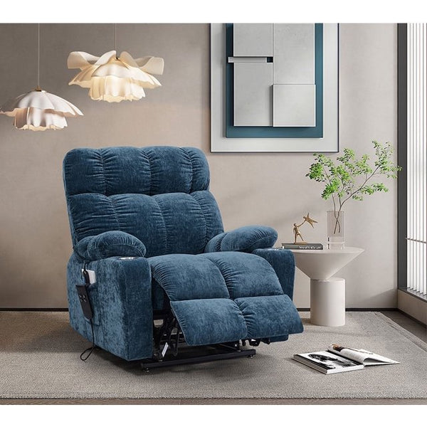 Flat Sleeping Dual OKIN Motor Power Lift Recliner Chair with Heat Massage for Elderly,Infinite Position Lay Flat 180° Recliner Chair,Soft Fabric Electric Recliner Sofa Chair for Living Room,Blue