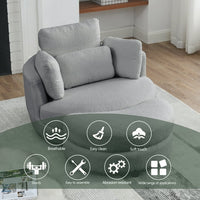 Oversized Swivel Chair with Moon Storage Ottoman for Living Room, Accent Round Loveseat Circle Swivel Barrel Chair for Bedroom Cuddle Chair Sofa Chair Lounger Armchair with 4 Pillows (Gray)
