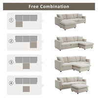 100" L-Shaped Modern Deep Sectional Sofa Couch, Comfy 3 Seats Sectional Sofa with Chaise Ottoman, Polyester Fabric Cloud Couch with 2 Pillows for Living Room Apartment Office, Beige