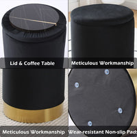 Round Storage Ottoman with Metal Base, Modern Barrel Storage Chair, Multipurpose Footrest Stool with Storage, Velvet Upholstered Vanity Stool Chair for Living Room & Bedroom, Dark Gray