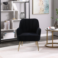 Velvet Upholstered Armchair, Modern Mid Century Accent Chair with Adjustable Gold Metal Legs, for Living Room, Bedroom, Home, Office, Easy Assemble, Black