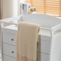 3 Drawers Changing Table,Baby Wooden Bed Nursing Table With Seat Belt and Rails,Infant Diaper Changing Station for Bedroom,Nursery,White