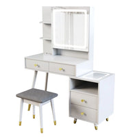 Vanity Makeup Mirror Desk with Cushioned Stool, Makeup Vanity Desk with Lights and Multi-Storage Choice, White Dressing Table for Girls, Wife, Daughter, Mother, Adjustable Light Brightness