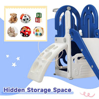 5-in-1 Slide and Swing Playset, Toddler Indoor Climber Slide Playground Set with Safety Belt, Armrest, Basketball Hoop, Freestanding High Adjustable Baby Swing Set for Indoor Outdoor Backyard,Blue