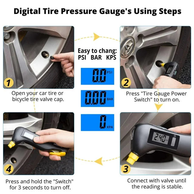 Tire Gauge,Digital Tire Pressue Gauge 150PSI with 5 in 1 Emergency Escape Tools,Accurate Reading - Powered by 2 x AAA Battery,for Cars, Trucks, Motocycles
