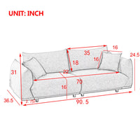90.5" Modern Loveseat Sofa Couch, Linen Fabric 3-Seater Couch with 2 Pillows and Metal Legs,Upholstered Padded Sofa Couch with Solid Wood Frame, for Living Room Bedroom Office,Beige