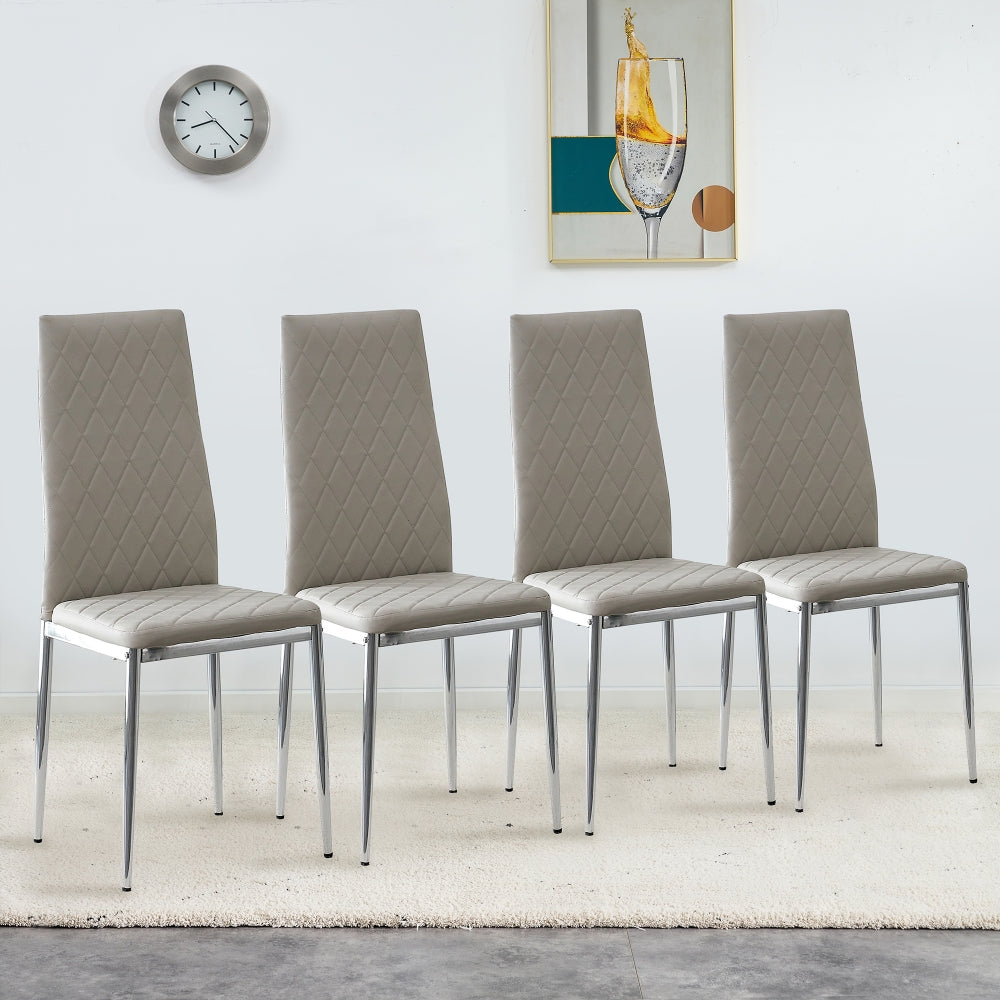 Dining Chairs Set of 4,Faux Leather Armless High Back Kitchen Chairs,Grid Shaped Dining Room Chairs with Metal Legs,Upholstered Dinner Chairs,Side Chair for Dining Room,Kitchen,Hotel