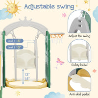 5 in 1 Toddler Slide and Swing Set, Kids Playground Climber Slide Playset with Basketball Hoop Freestanding Combination, Indoor & Outdoor Toys for Babies Kids, Green