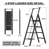 4 Step Step Stool, Ladder Folding with Wide Anti-Slip Pedals and Comfort Handgrip for Kitchen Household and Office, Lightweight Capacity 300lbs Sturdy Step Ladder (Black)