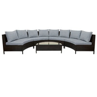 Outdoor 5-Piece Half-Moon Sectional Furniture Set, Patio Curved Sofa Set, All-Weather PE Rattan Wicker Conversation Set with Tempered Glass Table 8 Pillows 4 Cushions for Garden Backyards Pools, Gray