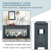 Extra Long Console Table, 64" Farmhouse Wood Sofa Table with 4 Storage Drawers and Open Bottom Shelves, Wood Couch Accent Vintage Entryway Side Table for Hallway, Living Room,Navy