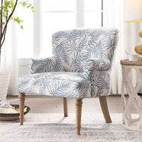 29.5"W Accent Chair, Fresh Pattern Linen Fabric Upholstered Armchair with Solid Wood Legs, Comfy Lounge Chair Leisure Side Chair Reading Chair for Living Room, Bedroom and Office, Light Blue