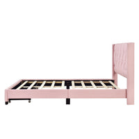 Queen Size Storage Bed, Linen Upholstered Platform Queen Bed Frame with Button Riveted Headboard and 2 Drawers, Queen Platform Bed No Box Spring Required, Pink
