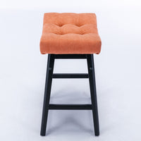 25" Counter Height Barstools Set of 2, Upholstered Bar Stools with Solid Wood Legs & Footrest, Backless Saddle Stool, Comfy Dining Chairs Island Chairs, for Kitchen, Pub, Dining Room, Orange