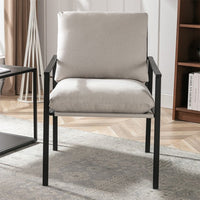 INCLAKE Modern Accent Chair, Metal Frame Armchair with Thick Padded Backrest and Seat Cushion, Upholstered Sofa Chair Reception Chair for Living Room, Bedroom, Office, Cream