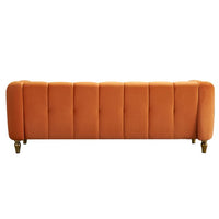 Modern Velvet Sofa, Button Tufted Chesterfield Sofa with Arms and Gold Metal Legs, 3-Seater Sofa Couch Upholstered Sofa for Living Room Bedroom Office Apartment, 83.07"×31.89"×27.95", Orange