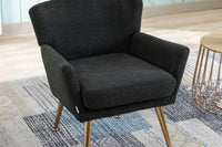 Curved Tufted Accent Chair with Gold Metal Legs,Upholstered Velvet Wingback Armchair High Back Lounge Leisure Chair,Comfy Single Sofa Chair Vanity Chair for Living Room Bedroom Waiting Room,Black