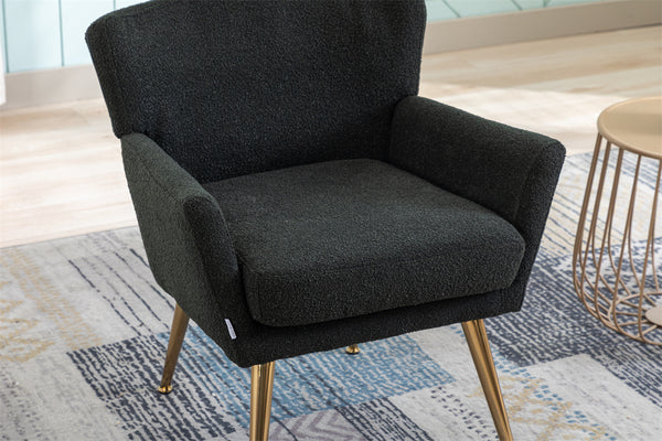 Curved Tufted Accent Chair with Gold Metal Legs,Upholstered Velvet Wingback Armchair High Back Lounge Leisure Chair,Comfy Single Sofa Chair Vanity Chair for Living Room Bedroom Waiting Room,Black