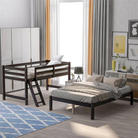 Kids Twin Over Full Bunk Bed, Pine Wood Kids Bed Heavy Duty Bed Frame with Safety Guardrails and Ladder for Boys Girls Adults, Convertible to 2 Platform Beds, No Box Spring Needed, Espresso