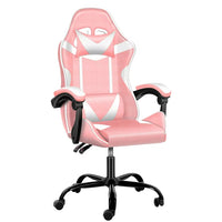 High Back PU Leather Gaming Chair, Height Adjustable Swivel Chair with Adjustable Back, Ergonomic Office Chair with Headrest & Lumbar Support, Desk Chair for Home Office, Pink/White
