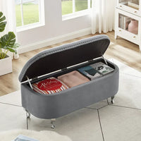 Velvet Storage Bench, Tufted Upholstered End of Bed Bench with Nail Head Decor and Metal Legs, Flip Top Storage Ottoman for Bedroom, Living Room, Entryway, Gray