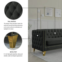 Velvet Sofa Set of 2, 3-Seat Sofa and Couch, 2PCS Mid-Century Velvet Upholstered Sofa, Modern Tufted Sofa with Gold Metal Legs, Heavy Duty Sofa Furniture for Home Apartment Living Room, Black