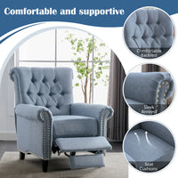 Mid-Century Modern Recliner Chair Single Sofa Home Theater Seatting Linen Tufted Adjustable Single Reclining Armchair with Nailheads Roll Arm for Living Room, Bedroom, Reading Room, Office, Blue