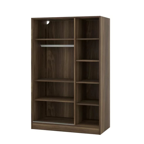 3-Door Shutter Wardrobe with Shelves for Kids Adults Use, Large Storage Wardrobe Cabinet for Bedroom, Walnut