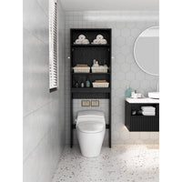 Over The Toilet Storage Cabinet for Bathroom Storage, Bathroom Organizer Shelf Over Toilet with 2 Open Shelves and Cabinets, Above Toilet Storage Cabinet for Bathroom Space Saving, 76.77 in H, Black