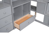 Twin Loft Bed with L-Shaped Desk, Solid Wood Bed Frame with Storage Staircase, Bookshelves and Drawers, Modern Stairway Bed with Safety Guardrails for Kids Boys Girls Bedroom, Gray