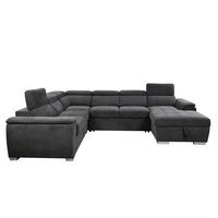 7-Seat Modern Fabric Sleeper Sectional Sofa Bed, U Shaped Oversized Sectional Sofa with Pull-Out Bed, Large Functional Couch, Suitable for Apartment, Living Room, Office, Guest Room, Dark Gray