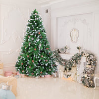 6FT Pre-Decorated Artificial Flocked Christmas Tree, Snowy Pine Cone Holiday Decoration w/ 920 Tips Branch & 52 Pine Cone,Sturdy Metal Stand