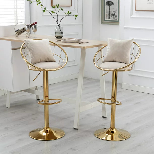 Bar Stools Chairs Set of 2 Velvet Adjustable Swivel Barstool with Gol tripletreebrands
