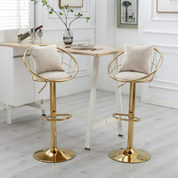 Bar Stools Chairs Set of 2, Velvet Adjustable Swivel Barstool with Gold Metal Base and 2 Pillows, Modern Counter Height Bar Stools with Upholstered Padded for Kitchen Island Pub Office, Off-white