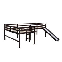 L-Shaped Loft Bed with Slide, Twin Size Low Loft Bed Frame with 2 Built-in Ladders and Full-length Guardrail Multifunctional Loft Bed Perfect for Boys Girls Noise Free, No Box Spring Needed, Espresso