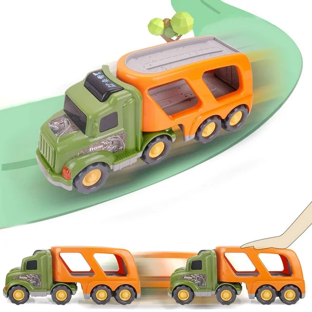 Car Truck Toys, Car Transport Truck with T-Rex, Pterodactyl, Brachiosaurus, Educational Dinosaur Kids Toys Set for Kids Boys Girls, Christmas Gifts, Festival Birthday Gifts, 17 Inch Long
