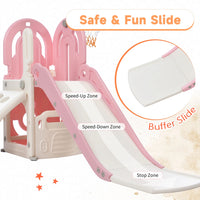 Toddler Climber and Slide Set with Basketball Hoop, Toy Storage Space, Indoor/Outdoor Freestanding Playground Set for Kids, Pink