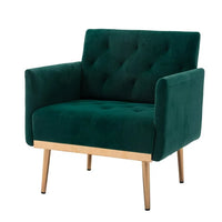 Accent Chair, Modern Velvet Tufted Upholstered Single Sofa Chair with Thick Cushion and Rose Golden Metal Feet, Comfy Leisure Lounge Armchair Reading Chair for Living Room Bedroom Office, Green