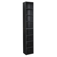 8-Tier Media Tower Rack with Adjustable Shelves, Multi-Functional Double-Decker Bookcase, CD DVD Slim Storage Cabinet, Tall Narrow Storage Rack Display Bookshelf for Home Office, Black