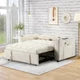 Convertible Sofa Bed with Pull-Out Bed, 58" Velvet Sofa Bed with Cup Holder and USB Port, Modern Loveseat Couch with 2 Pillows and 2 Big Side Pockets Folding Sleeper Sofa for Living Room, Cream White