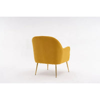 TRIPLE TREE Modern Soft Teddy Fabric Ivory Ergonomics Accent Chair, Comfy Fluffy Armchair, Vanity Chair with Gold Legs and Adjustable Legs for Indoor Home Living Room Bedroom, Yellow