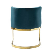 Velvet Dining Chair, Mid Century Modern Barrel Chair with Channel Tufted Back and Arched Metal Base, Upholstered Side Chair for Home Kitchen Dining Room, Teal