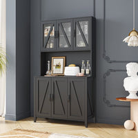 Kitchen Pantry Cabinet, Freestanding Storage Cabinet Cupboard with 6 Doors and Open Shelves, Sideboard Floor Cupboard Cabinet with Open Shelves for Home Dining Room, Living Room and Entryway