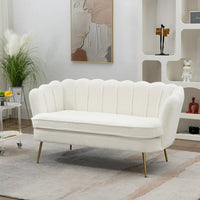 59"W Accent Sofa Couch, Modern Loveseat Sofa with Gold Metal Legs, Two-Seater Sofa Small Sofa Small Mini Room Couch for Small Space Office Studio Apartment Bedroom, Ivory Boucle