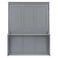 Queen Size Murphy Bed with Shelf, Solid Wood Mobile Murphy Chest Bed Cube Cabinet Bed, Murphy Platform Bed for Guest Room Home Office, Gray