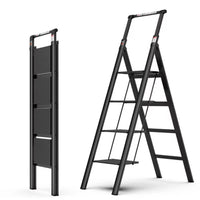 4 Step Step Stool, Ladder Folding with Wide Anti-Slip Pedals and Comfort Handgrip for Kitchen Household and Office, Lightweight Capacity 300lbs Sturdy Step Ladder (Black)