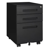 3 Drawer Filing Cabinet with 4 Wheels & 1 Support Leg, Metal File Cabinet with Lock, Lockable Rolling Cabinet with 2 Keys for Legal/Letter/A4 Size, Under Desk File Cabinet, Black