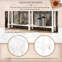 58" Console Table with Two Drawers and Bottom Shelf, Farmhouse Long Sofa Table with Solid Wood Legs, Storage Cabinet Sideboard Table for Entryway Living Room Hallway, Easy Assembly, Ivory