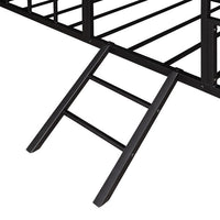 Full Size Metal House Bed Frame, Low Playhouse Loft Bed with Roof, Ladder and Guardrails, Slatted Support Bedroom Mattress Foundation for Teens Adults Girls and Boys, No Box Spring Needed, Black
